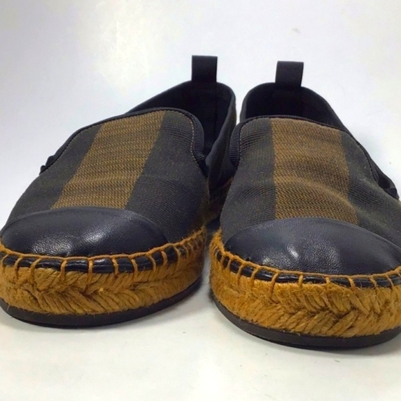 Fendi Pequin Stripe Canvas Espadrilles - Brown & Black Size 36, 6 US - Picture 8 of 16